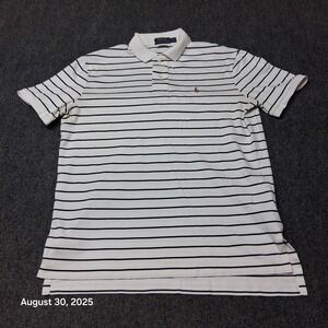 Polo by Ralph Lauren Pima Soft Touch Shirt Size Medium White Blue Stripes Cuffed
